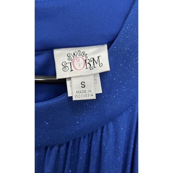 Sweet Storm | Blue Shimmer Sleeveless Keyhole Maxi Party Dress Small Y2K 90s Vtg - Picture 4 of 8